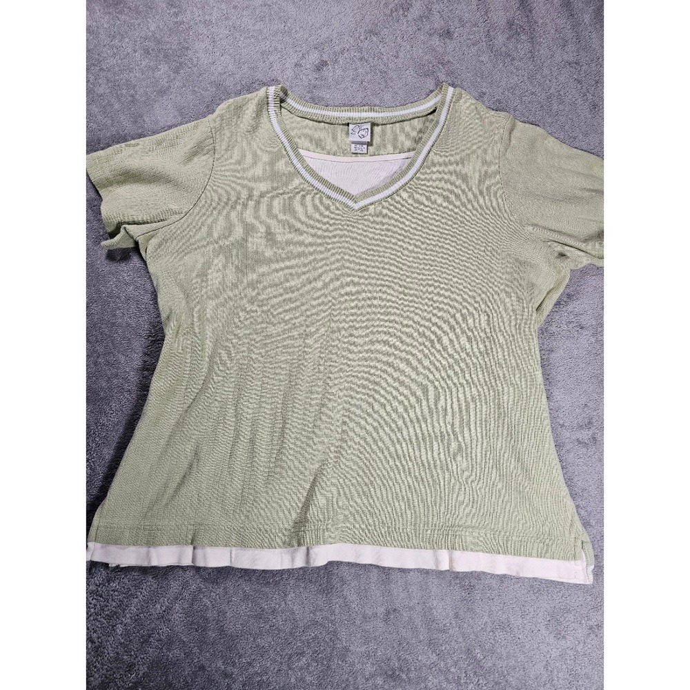 y2k sage green ribbed v‎ neck baby tee layered hem soft grunge coquette 90s 14W